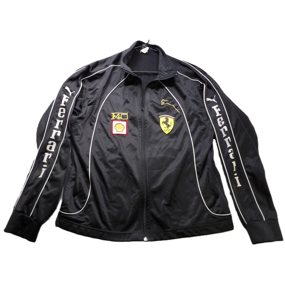 Puma Ferrari F40 Track Jacket Men Large Black Full Zip Shell Racing Motorsports
